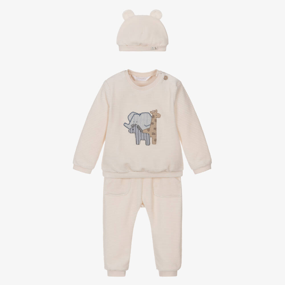 Mayoral Для новорожденных-Baby Boys Ivory Velour Safari Tracksuit Set | Childrensalon Outlet