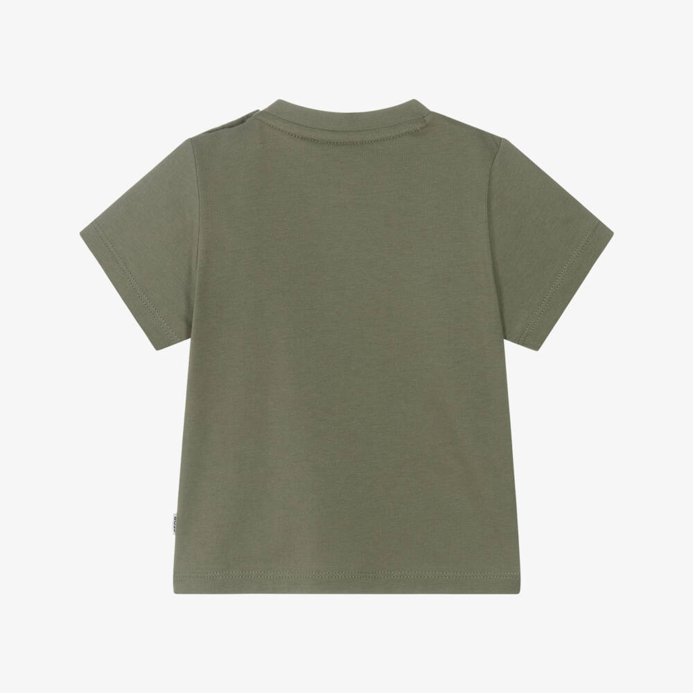 BOSS-Baby Boys Khaki Green Paint Splatter Cotton T-Shirt | Childrensalon Outlet
