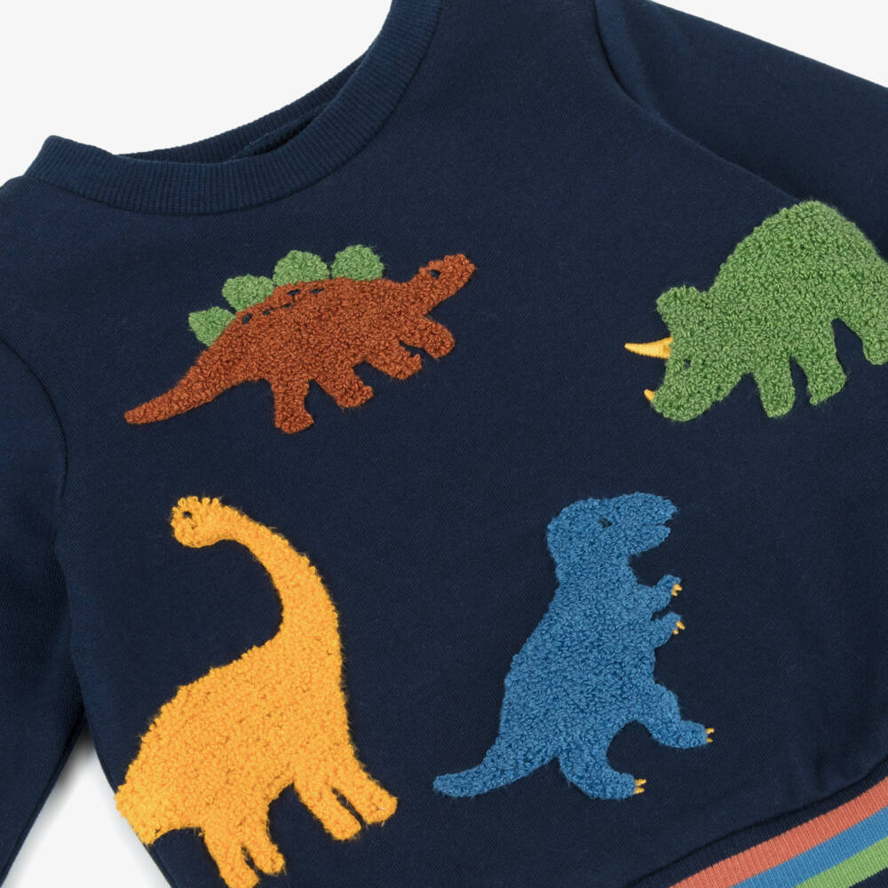 Little Me-Baby Boys Navy Blue Cotton Dinosaur Tracksuit | Childrensalon Outlet