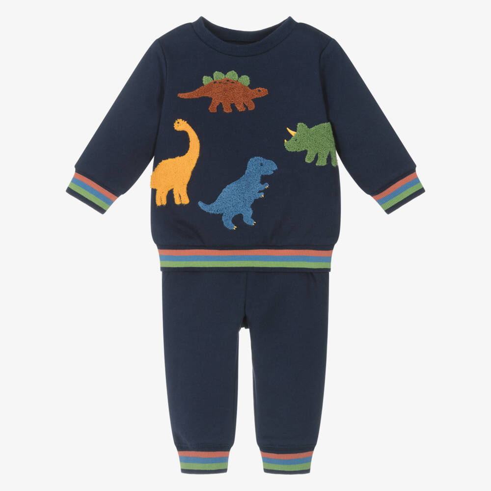 Little Me-Baby Boys Navy Blue Cotton Dinosaur Tracksuit | Childrensalon Outlet