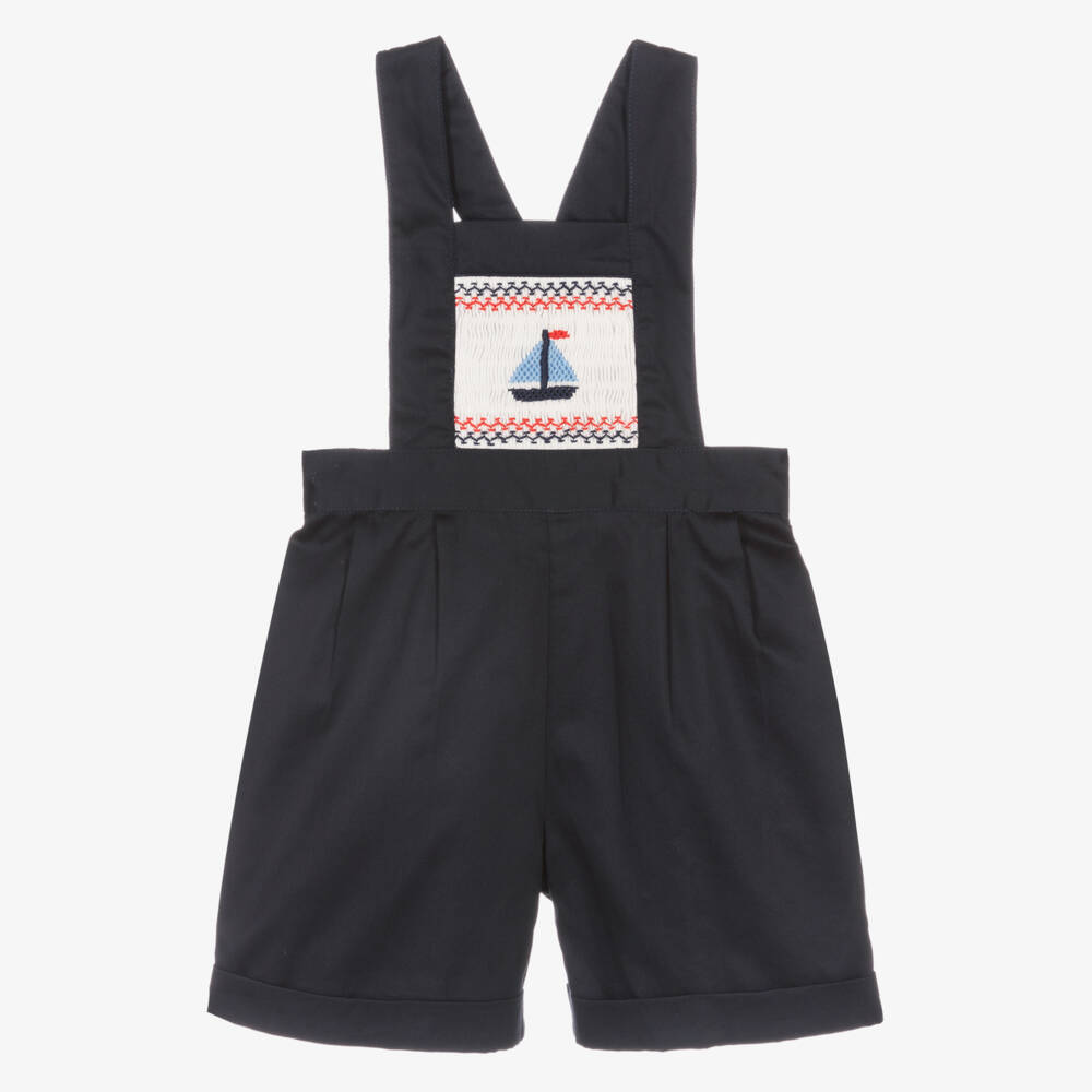 Rachel Riley-Baby Boys Navy Blue Cotton Dungaree Shorts | Childrensalon Outlet