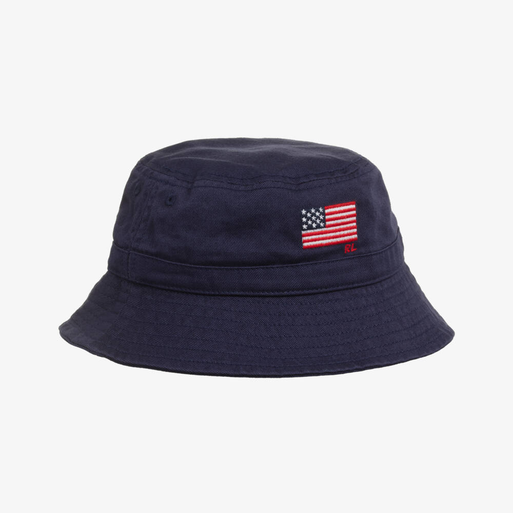 Ralph Lauren-Baby Boys Navy Blue Cotton Flag Bucket Hat | Childrensalon Outlet