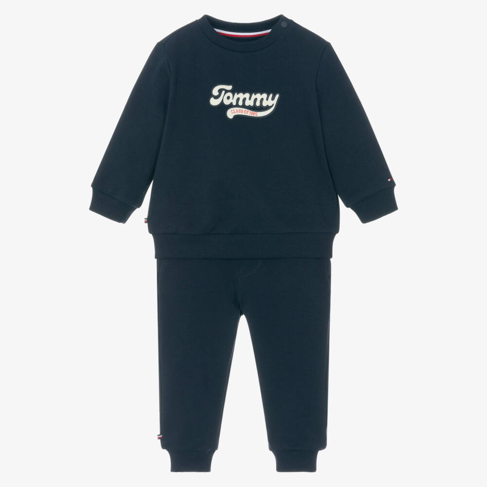 Tommy Hilfiger-Baby Boys Navy Blue Cotton Flocked Logo Tracksuit | Childrensalon Outlet