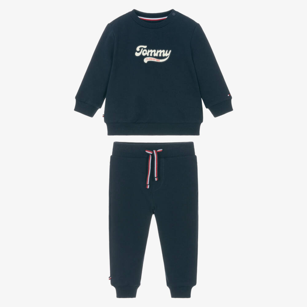Tommy Hilfiger-Baby Boys Navy Blue Cotton Flocked Logo Tracksuit | Childrensalon Outlet