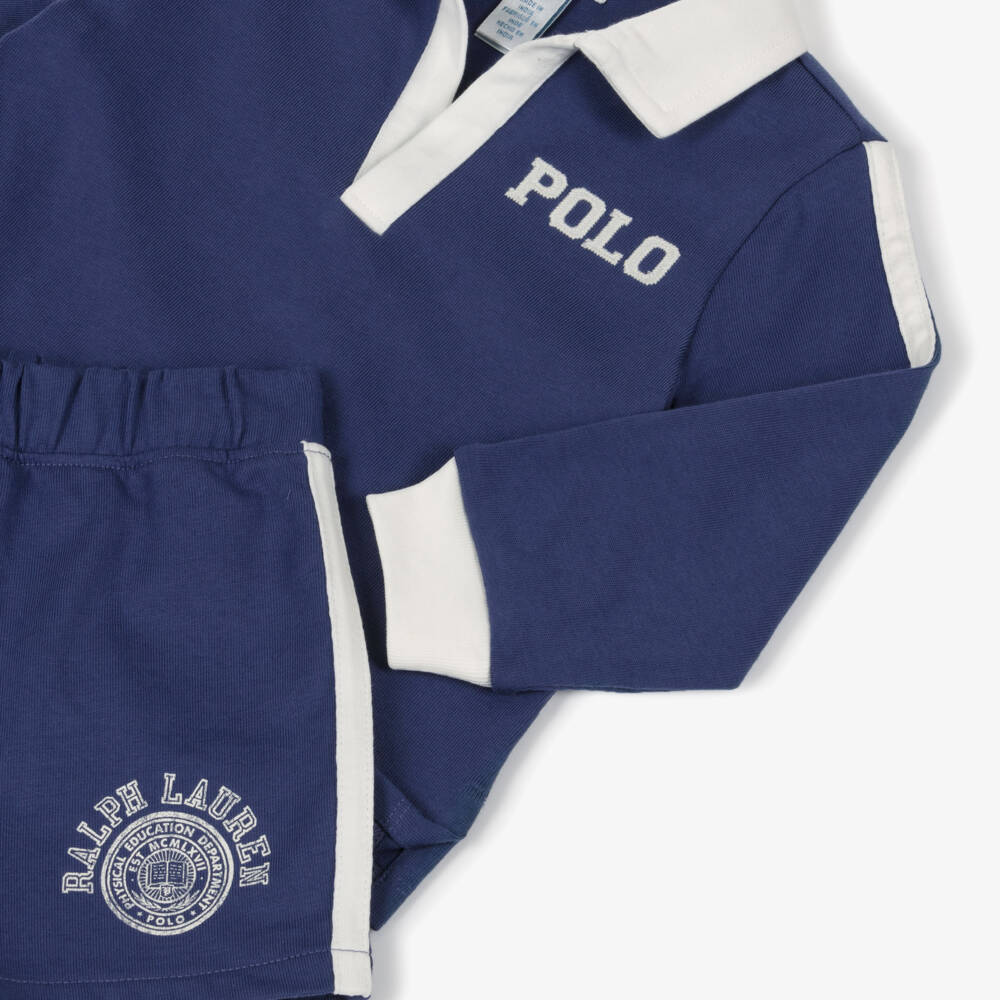 Ralph Lauren-Baby Boys Navy Blue Cotton Jersey Rugby-Style Shorts Set | Childrensalon Outlet