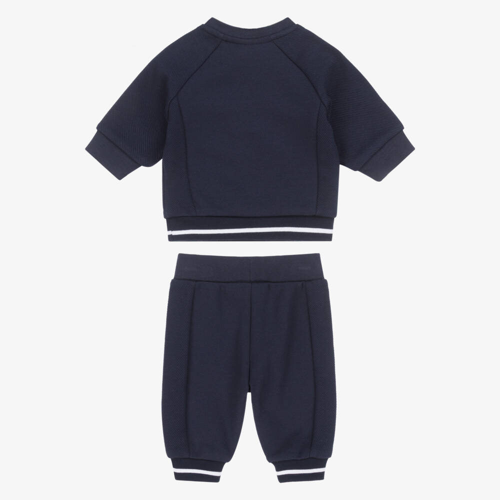 BOSS-Baby Boys Navy Blue Cotton Jersey Tracksuit with Whites Trims | Childrensalon Outlet