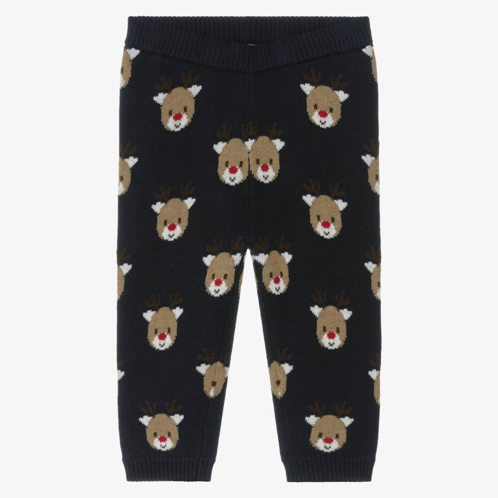 NAME IT-Baby Boys Navy Blue Cotton Knit Reindeer Leggings | Childrensalon Outlet