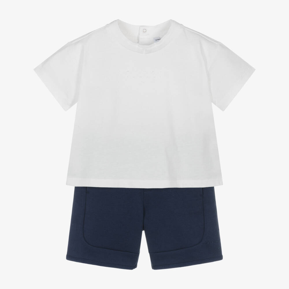 Emporio Armani-Baby Boys Navy Blue Cotton Shorts Set with Tonal Logo | Childrensalon Outlet
