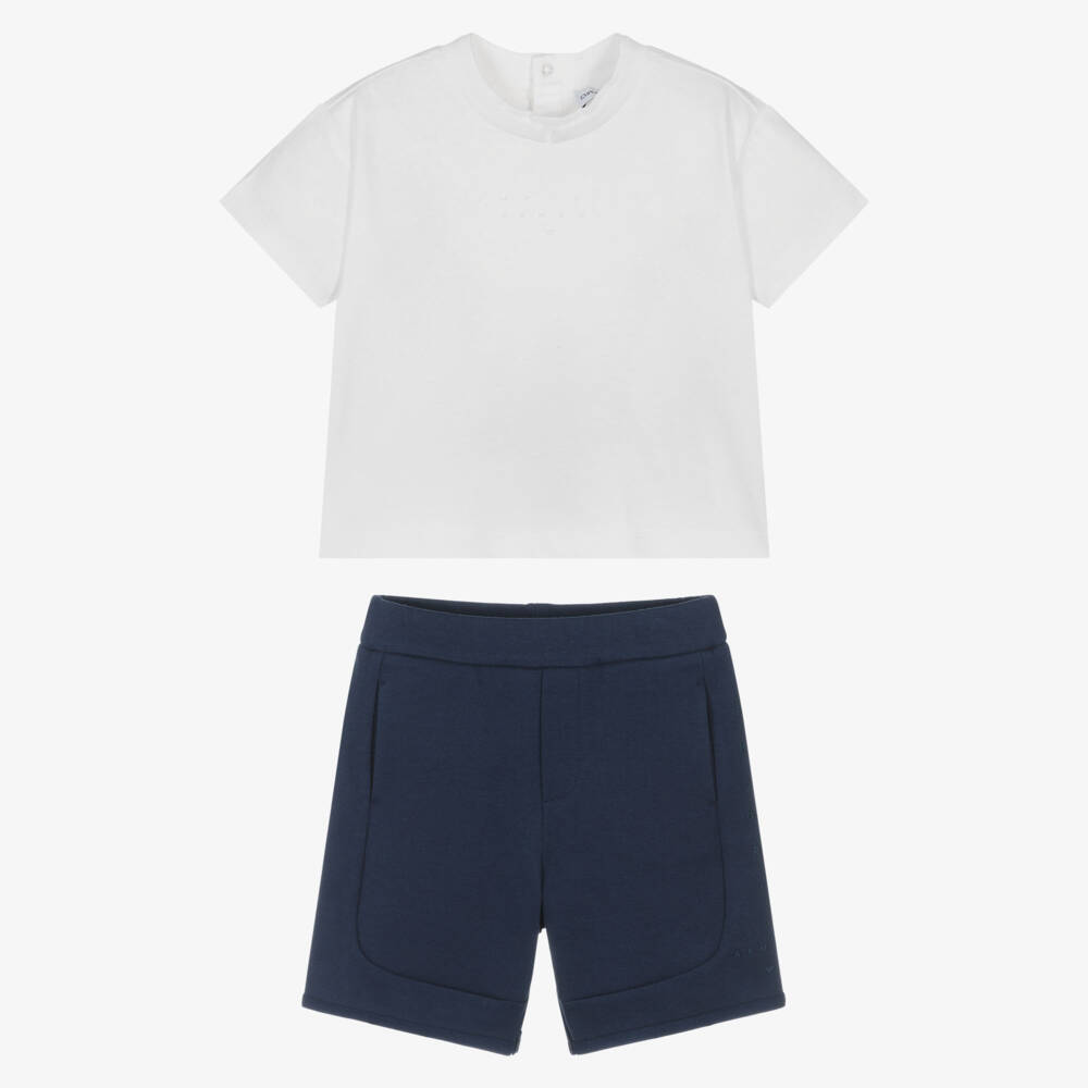 Emporio Armani-Baby Boys Navy Blue Cotton Shorts Set with Tonal Logo | Childrensalon Outlet