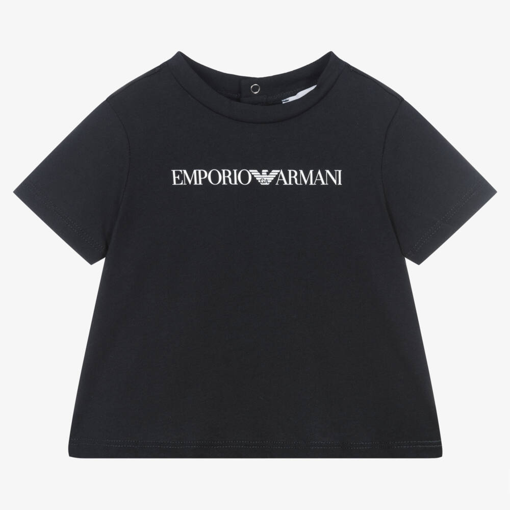 Emporio Armani-Baby Boys Navy Blue Cotton T-Shirt | Childrensalon Outlet