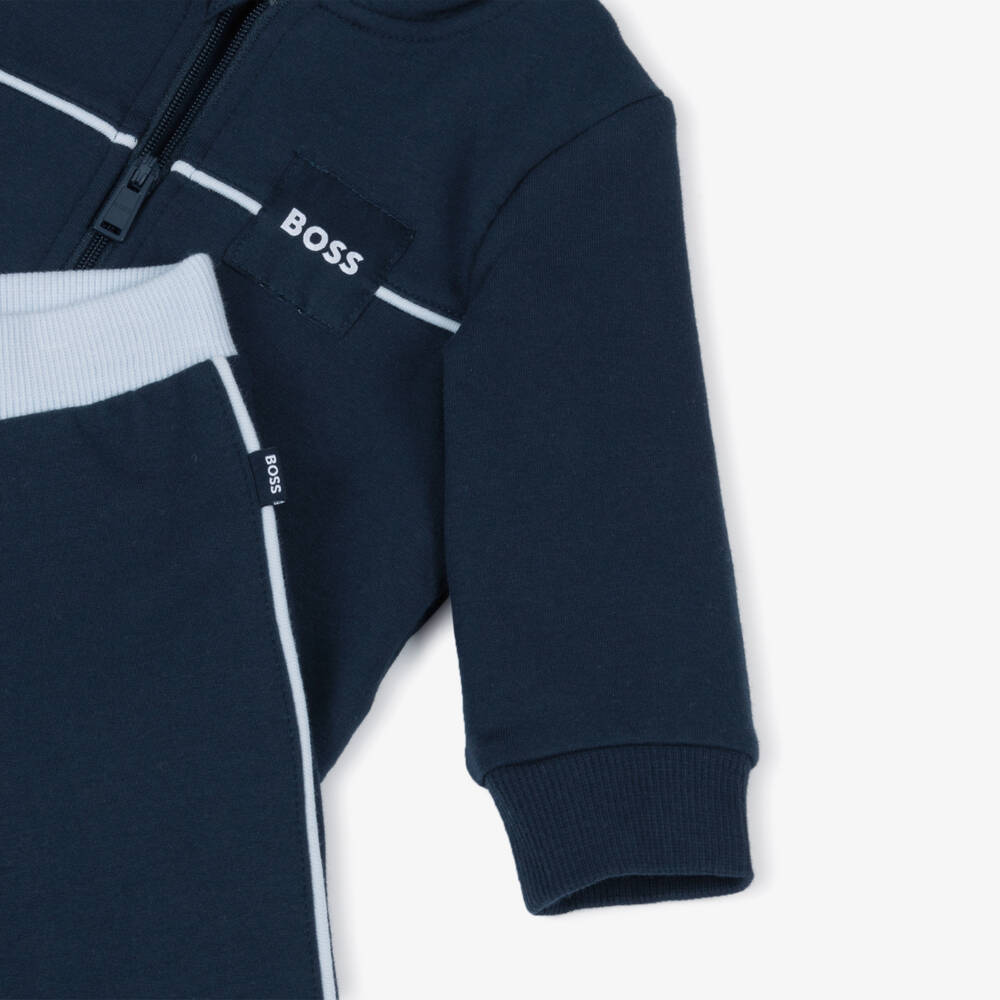 BOSS-Baby Boys Navy Blue Cotton Tracksuit Set | Childrensalon Outlet