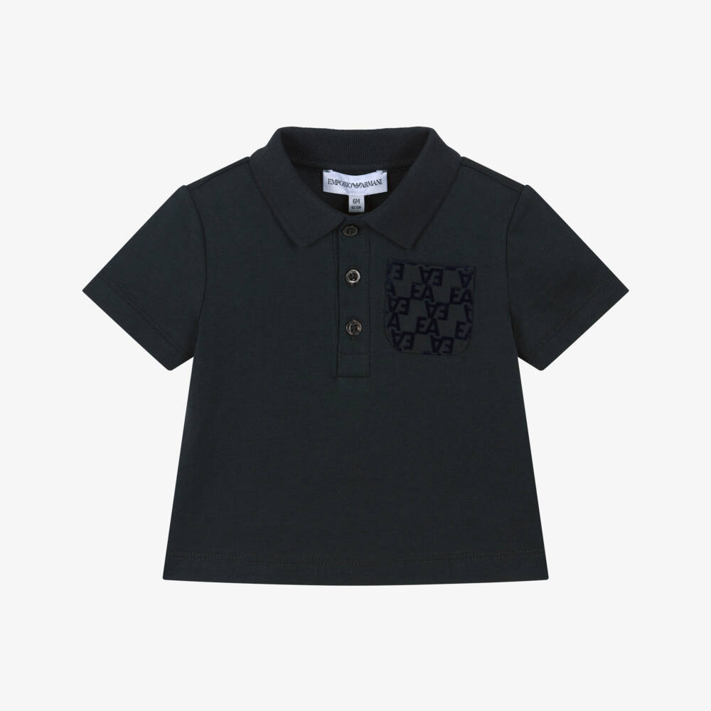 Emporio Armani-Baby Boys Navy Blue Flocked Pocket Polo Shirt | Childrensalon Outlet