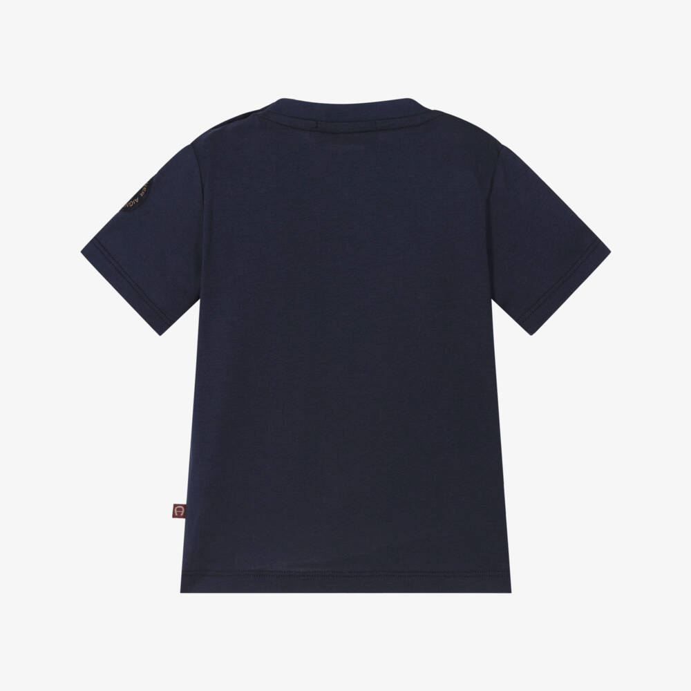 AIGNER-Baby Boys Navy Blue & Gold Horseshoe Logo Cotton T-Shirt | Childrensalon Outlet