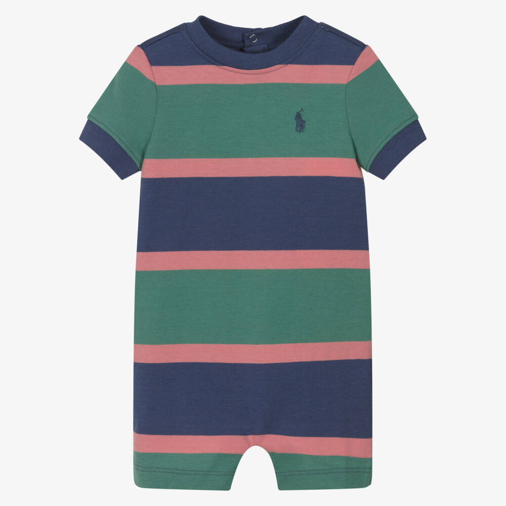 Ralph Lauren-Baby Boys Navy Blue & Green Stripe Cotton Jersey Shortie | Childrensalon Outlet