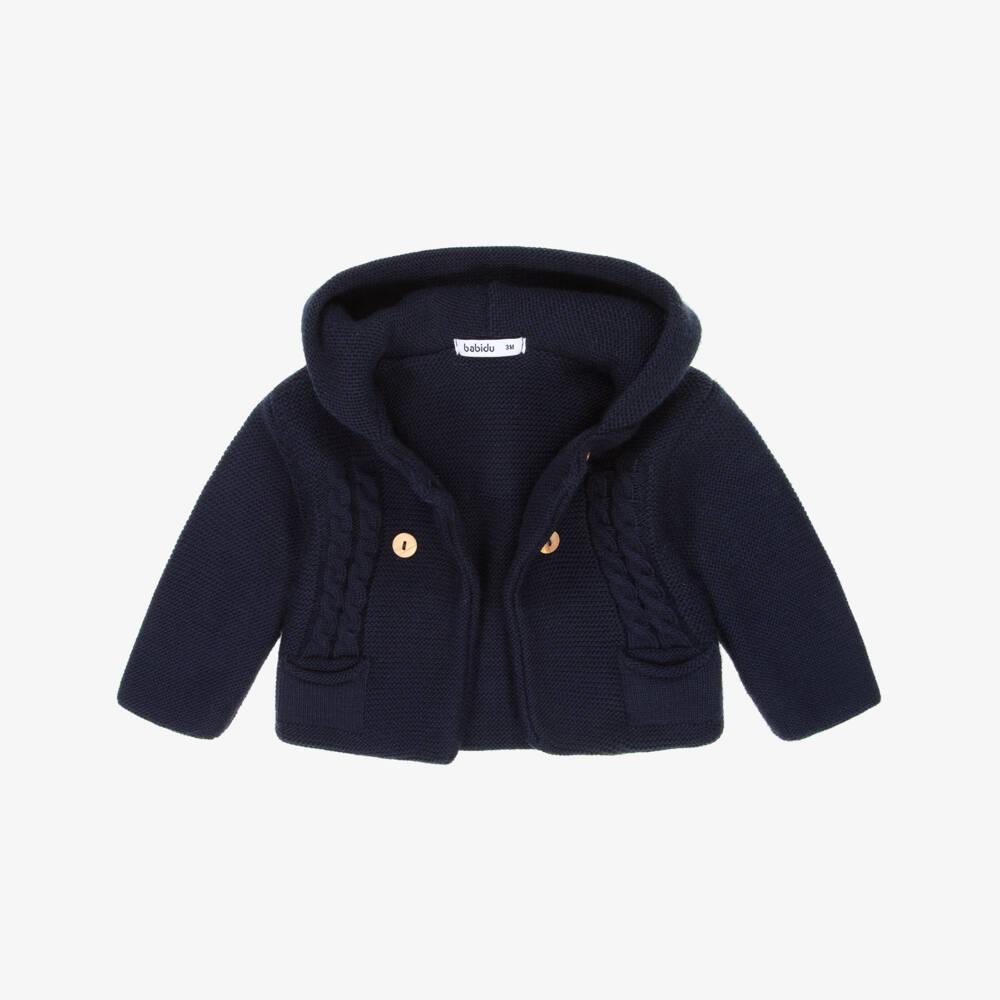 Babidu-Baby Boys Navy Blue Knitted Pram Coat Set | Childrensalon Outlet