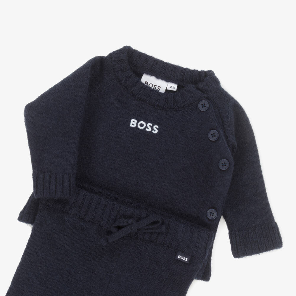 BOSS-Baby Boys Navy Blue Knitted Top & Trouser Set | Childrensalon Outlet