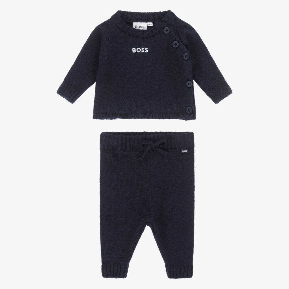 BOSS-Baby Boys Navy Blue Knitted Top & Trouser Set | Childrensalon Outlet