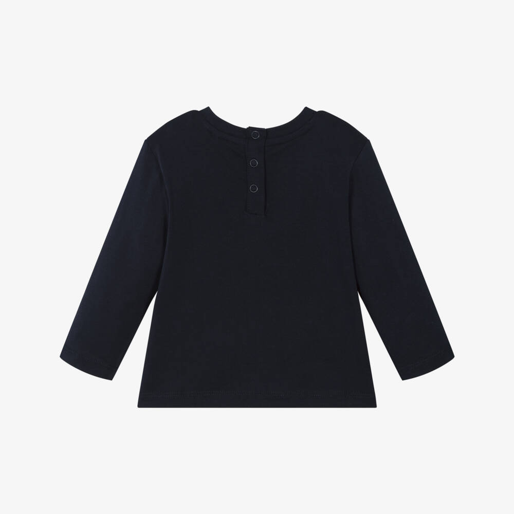 Guess-Baby Boys Navy Blue Organic Cotton Teddy Bear & Logo Top | Childrensalon Outlet