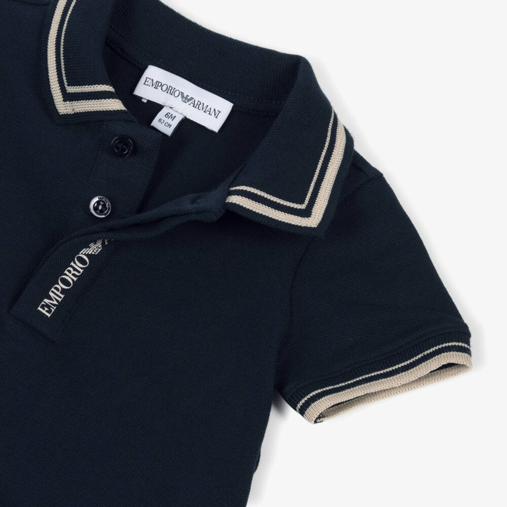 Emporio Armani-Baby Boys Navy Blue Piqué Tipped Polo Shirt | Childrensalon Outlet