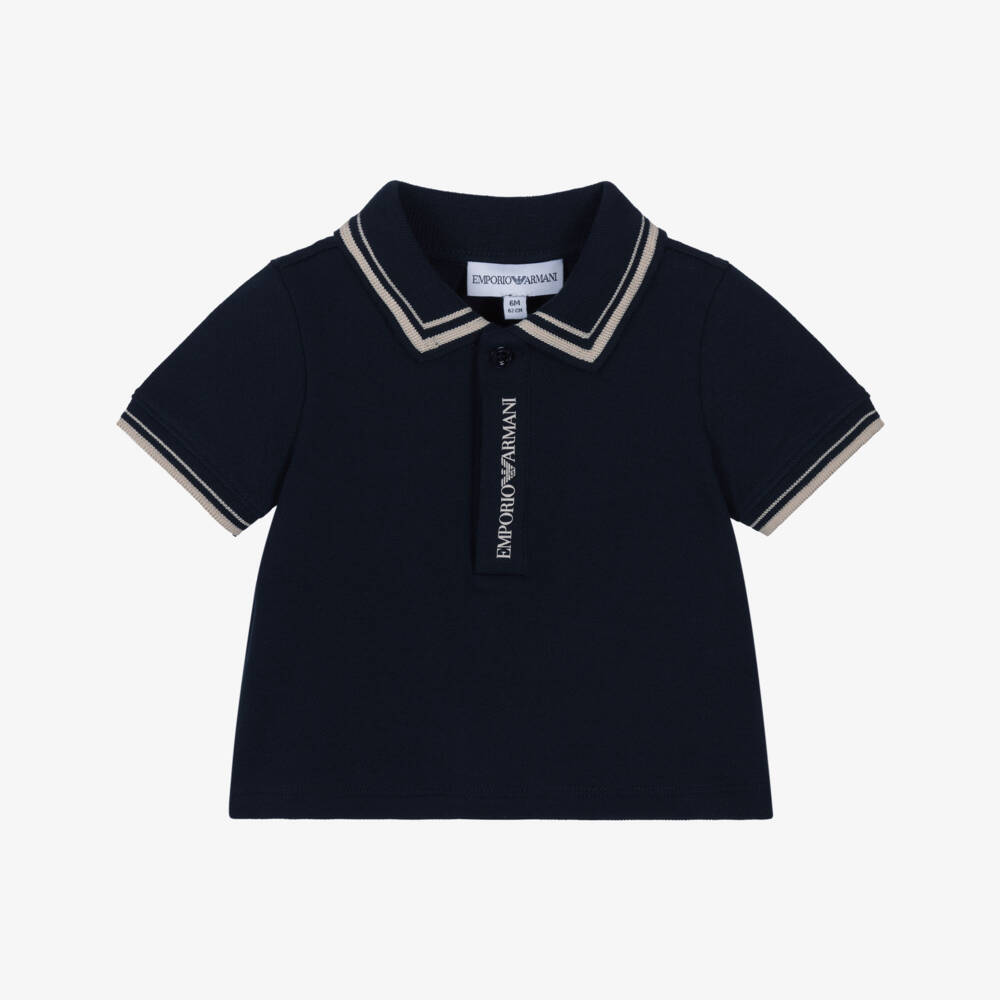 Emporio Armani-Baby Boys Navy Blue Piqué Tipped Polo Shirt | Childrensalon Outlet