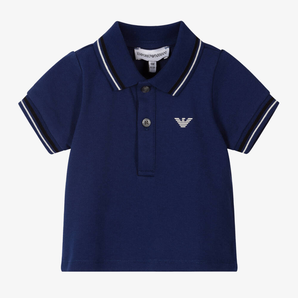 Emporio Armani-Baby Boys Navy Blue Piqué Eagle Polo Shirt | Childrensalon Outlet