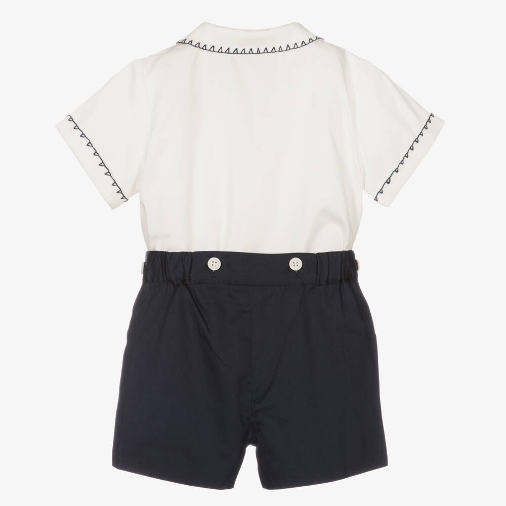 Rachel Riley-Baby Boys Navy Blue Smocked Buster Suit | Childrensalon Outlet