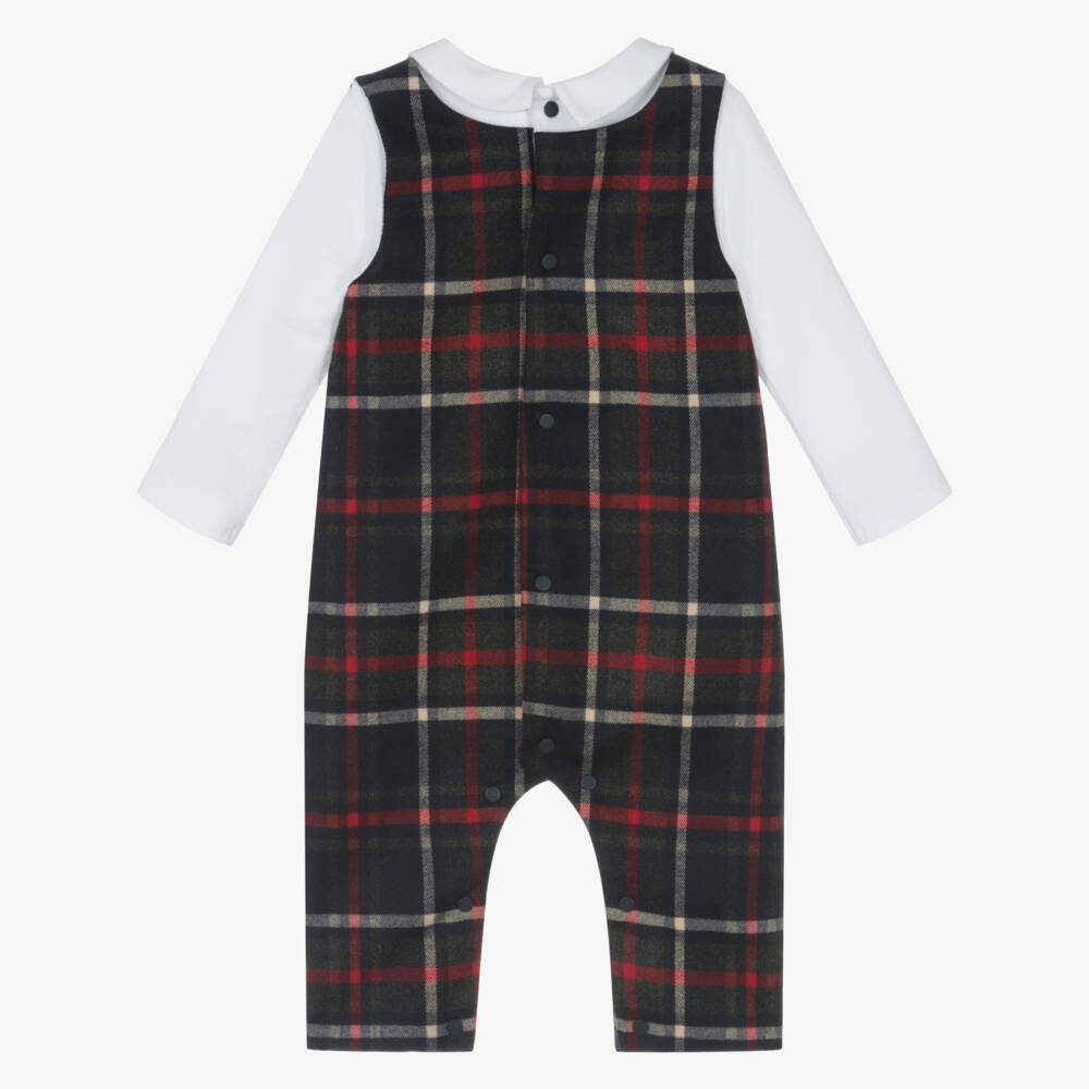 Patachou-Baby Boys Navy Blue Tartan Romper | Childrensalon Outlet