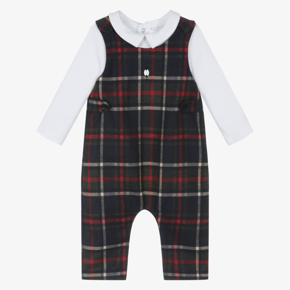 Patachou-Baby Boys Navy Blue Tartan Romper | Childrensalon Outlet