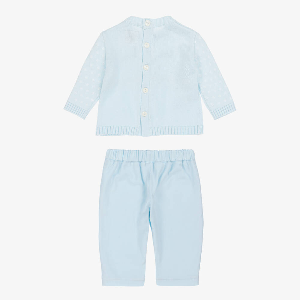Emile et Rose-Baby Boys Pale Blue Cotton Fair Isle Sweater & Trouser Set | Childrensalon Outlet