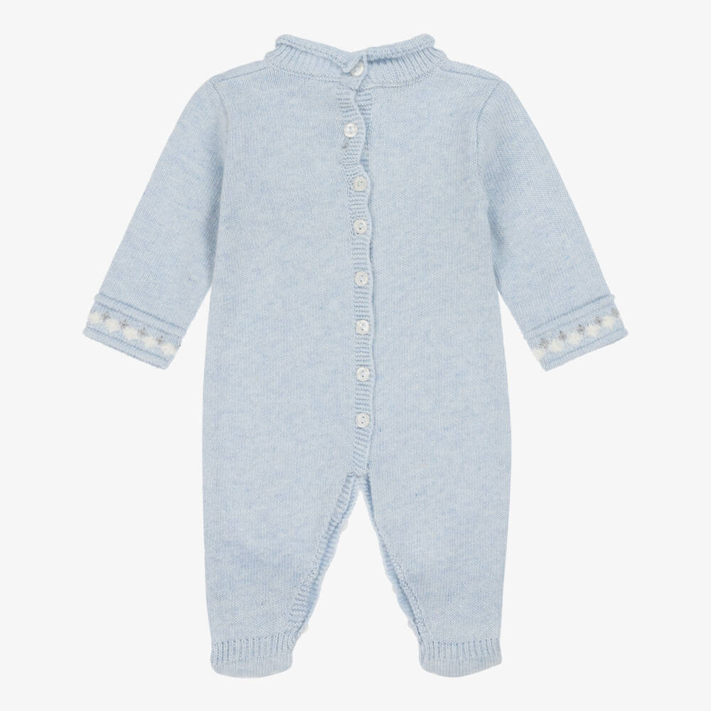 Foque-Baby Boys Pale Blue Wool Knit Lamb Babygrow | Childrensalon Outlet