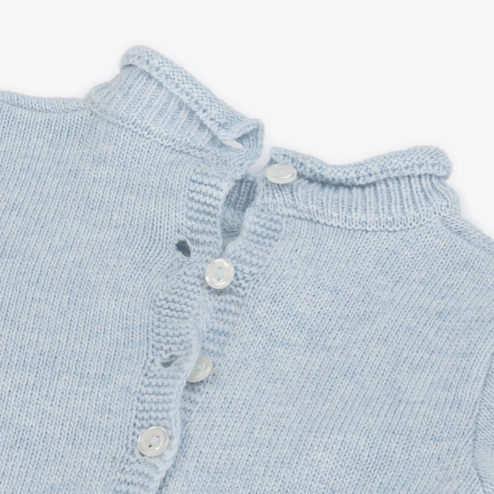 Foque-Baby Boys Pale Blue Wool Knit Lamb Babygrow | Childrensalon Outlet