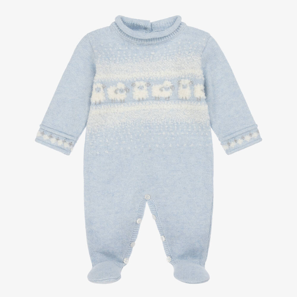 Foque-Baby Boys Pale Blue Wool Knit Lamb Babygrow | Childrensalon Outlet