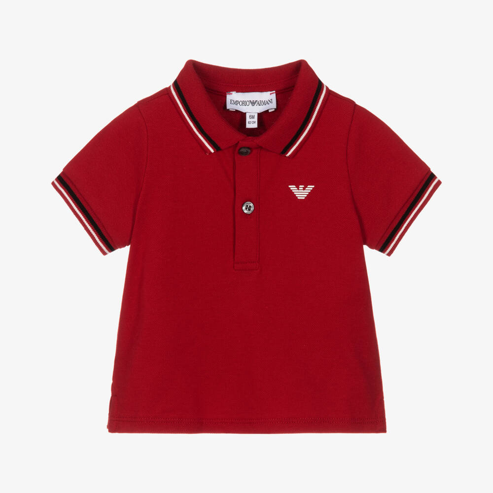 Emporio Armani-Baby Boys Red Cotton Polo Shirt | Childrensalon Outlet