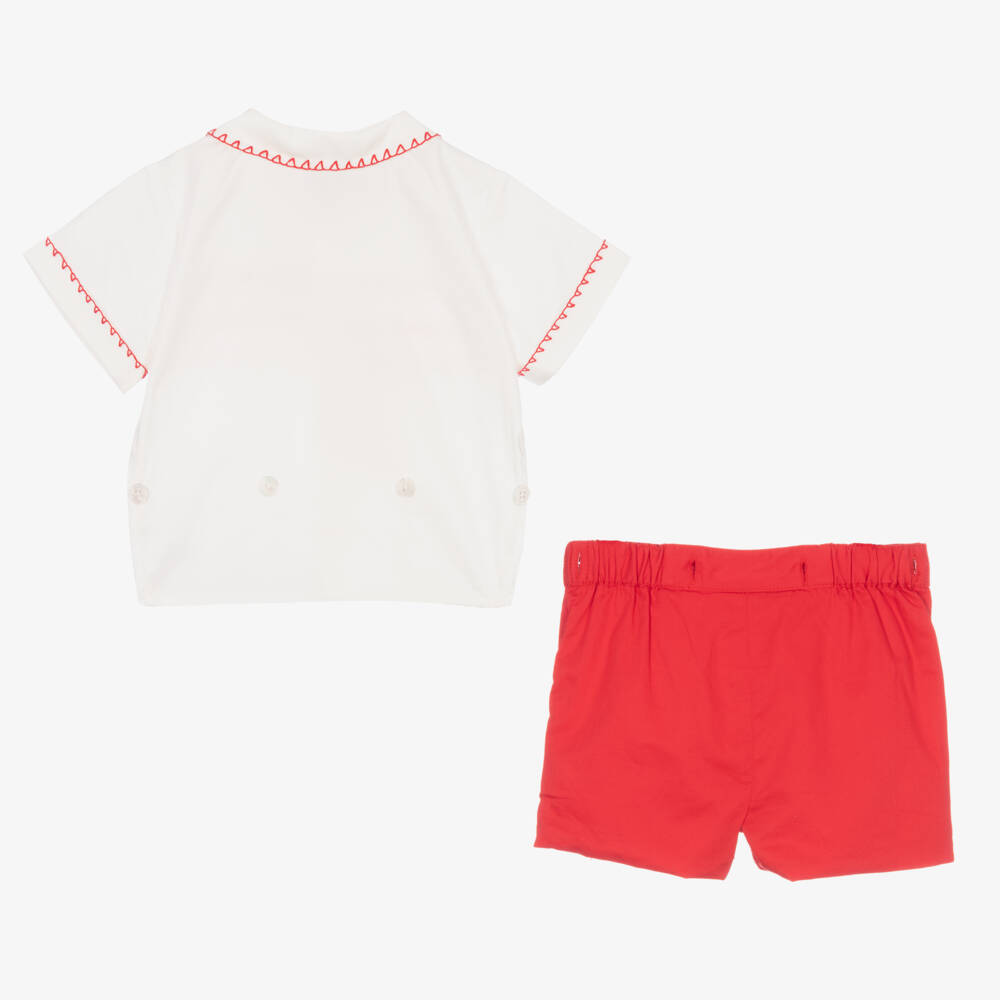 Rachel Riley-Baby Boys Red Smocked Buster Suit | Childrensalon Outlet