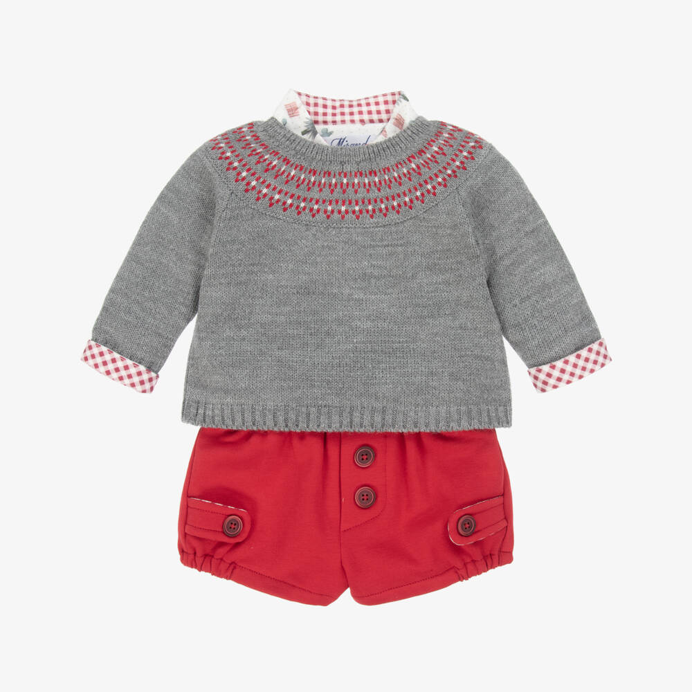 Miranda-Праздничный комплект серых и красных шорт для мальчиков | Childrensalon Outlet