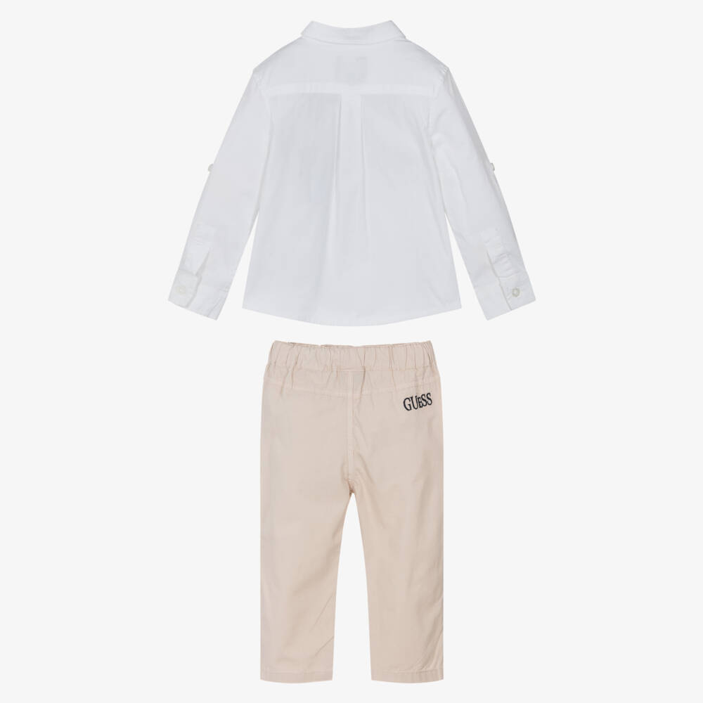 Guess-Baby Boys White & Beige Shirt & Trouser Set | Childrensalon Outlet