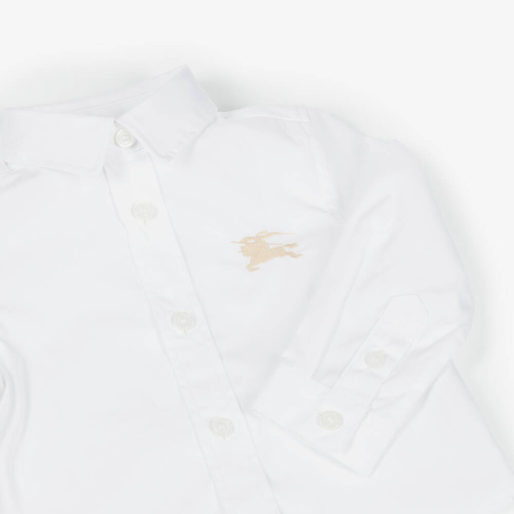 Burberry-Baby Boys White Cotton EKD Logo Shirt | Childrensalon Outlet