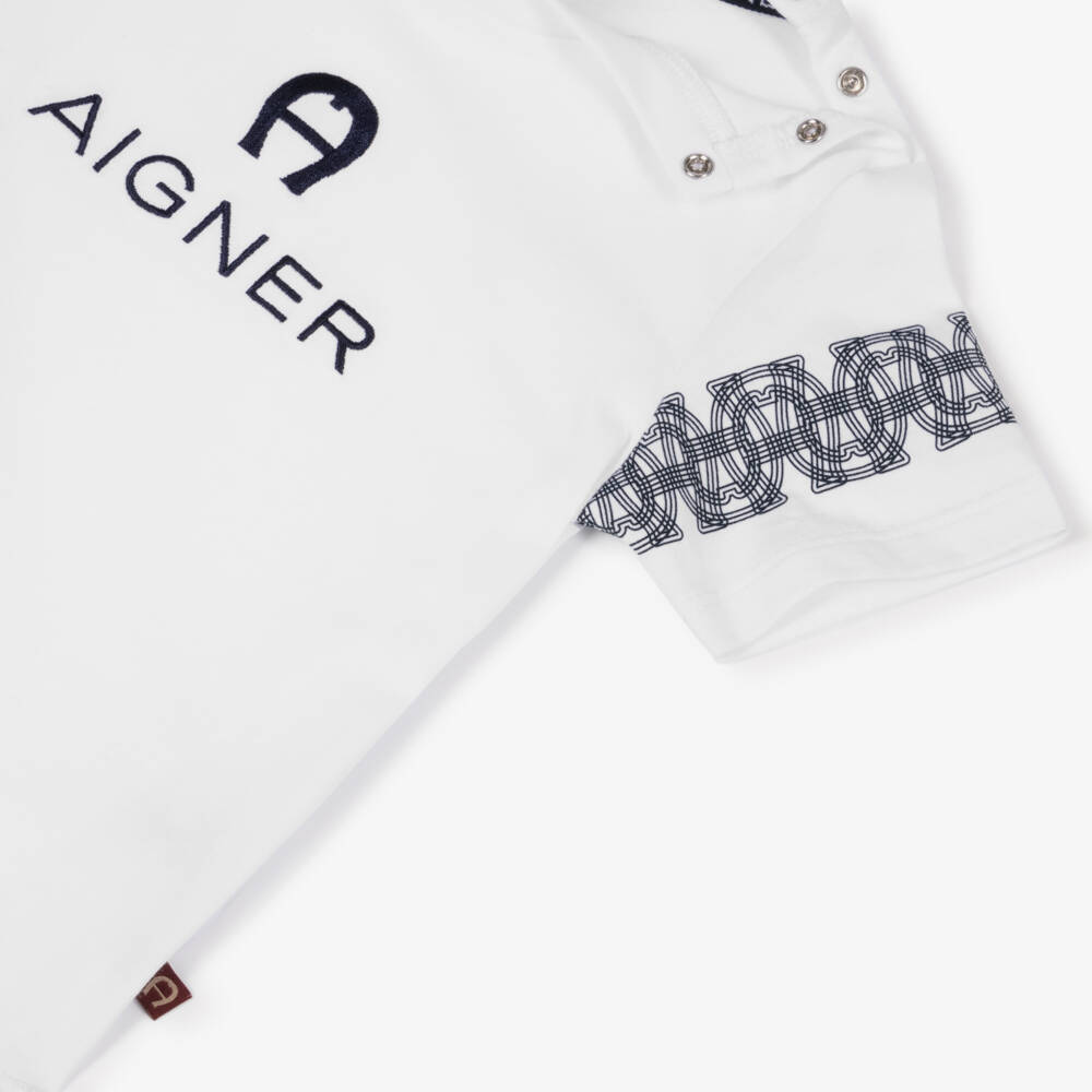 AIGNER-Baby Boys White Cotton Jersey Embroidered Logo T-Shirt | Childrensalon Outlet