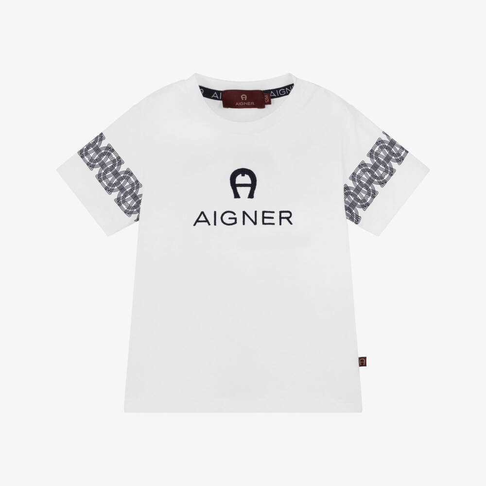 AIGNER-Baby Boys White Cotton Jersey Embroidered Logo T-Shirt | Childrensalon Outlet