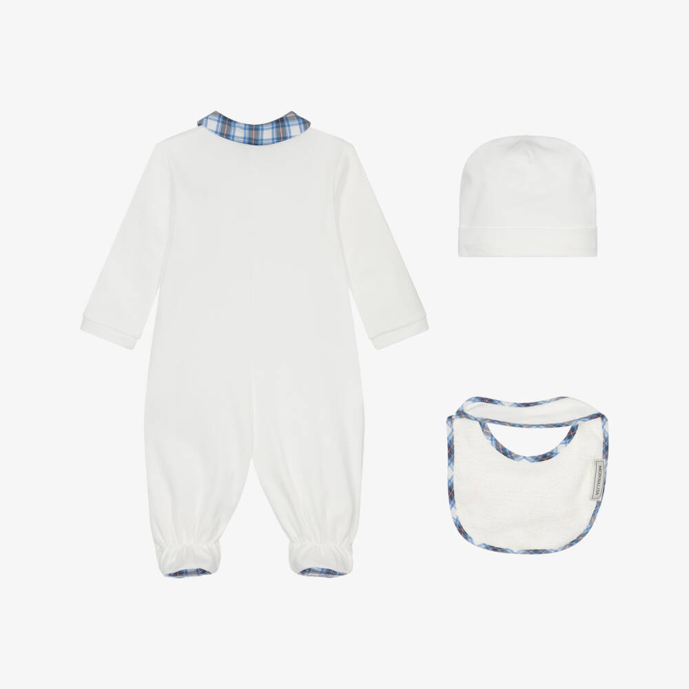 Monnalisa-Baby Boys White Cotton Racing Car Babygrow Set | Childrensalon Outlet