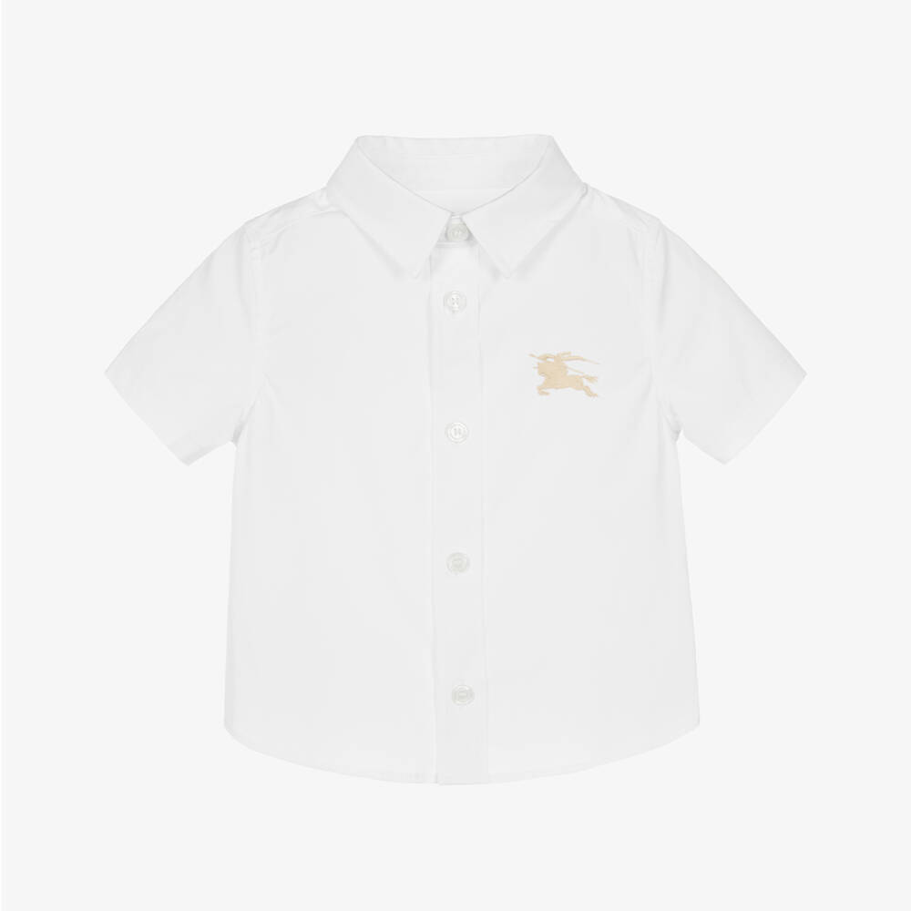 Burberry-Baby Boys White Cotton Short Sleeve Shirt with EKD Logo | Childrensalon Outlet