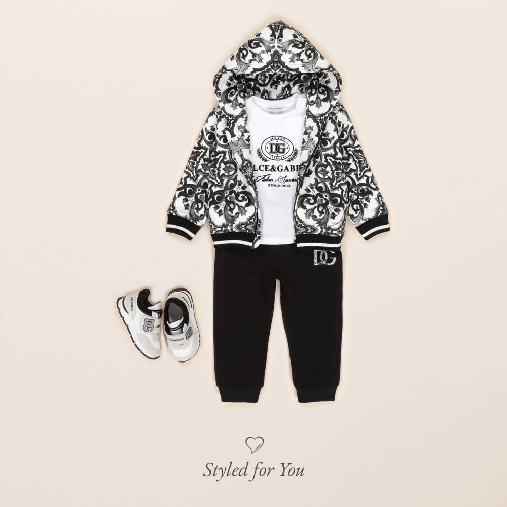 Dolce & Gabbana-Baby Boys White Cotton T-Shirt with Flocked Logo | Childrensalon Outlet