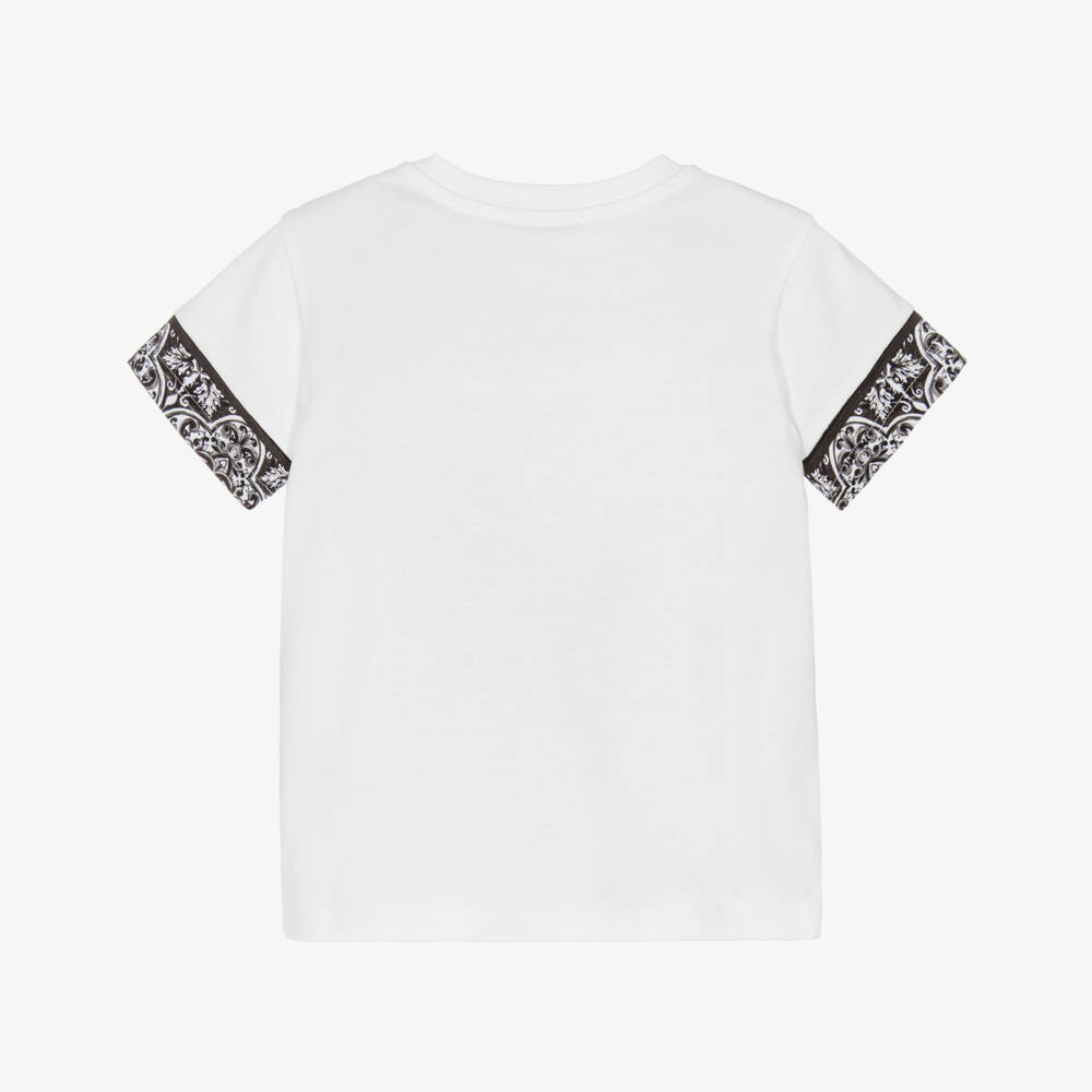 Dolce & Gabbana-Baby Boys White Cotton T-Shirt With Majolica Print | Childrensalon Outlet