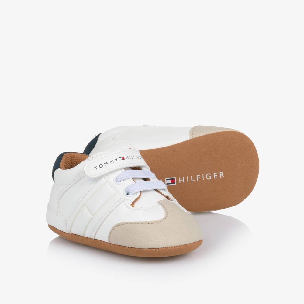 Tommy Hilfiger-Baby Boys White Faux Leather Pre-Walker Trainers | Childrensalon Outlet