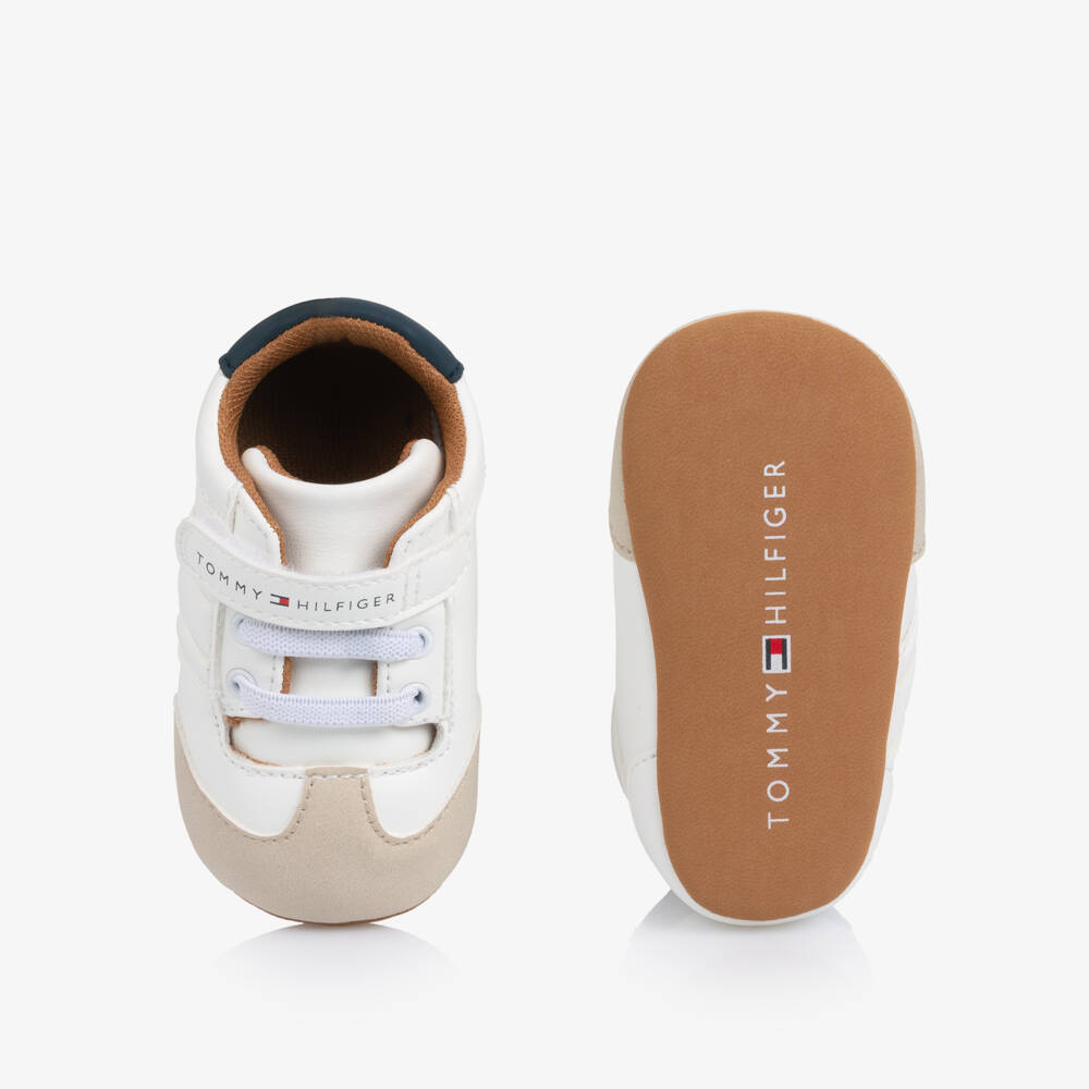 Tommy Hilfiger-Baby Boys White Faux Leather Pre-Walker Trainers | Childrensalon Outlet