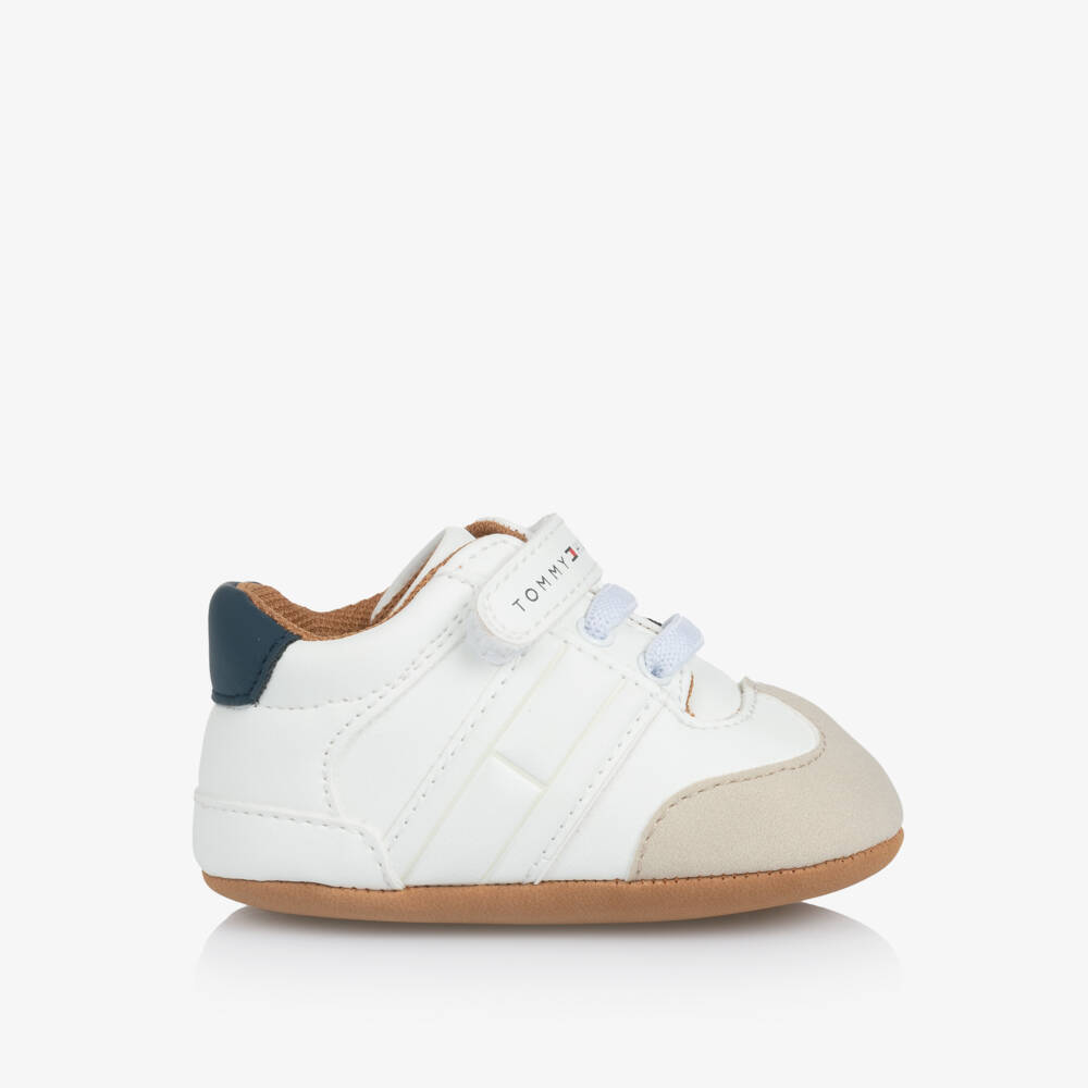 Tommy Hilfiger-Baby Boys White Faux Leather Pre-Walker Trainers | Childrensalon Outlet