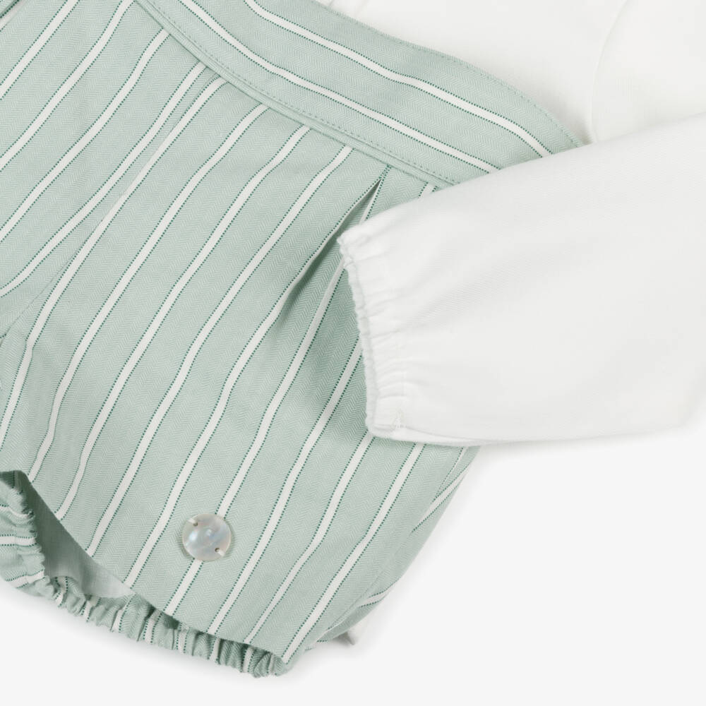 Artesanía Granlei-Baby Boys White & Green Striped Shorts Set | Childrensalon Outlet