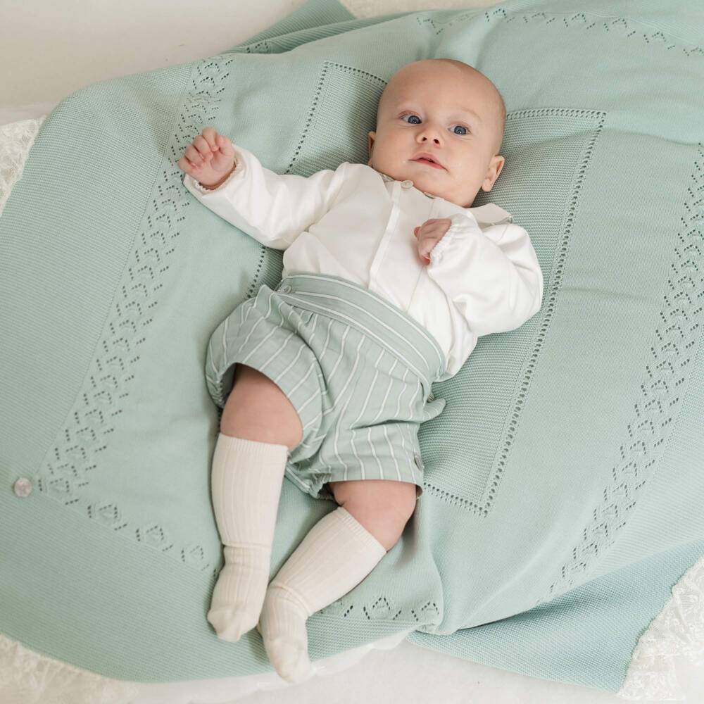 Artesanía Granlei-Baby Boys White & Green Striped Shorts Set | Childrensalon Outlet