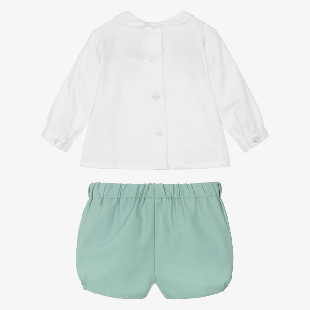 Miranda-Baby Boys White & Green Twill Shorts Set | Childrensalon Outlet
