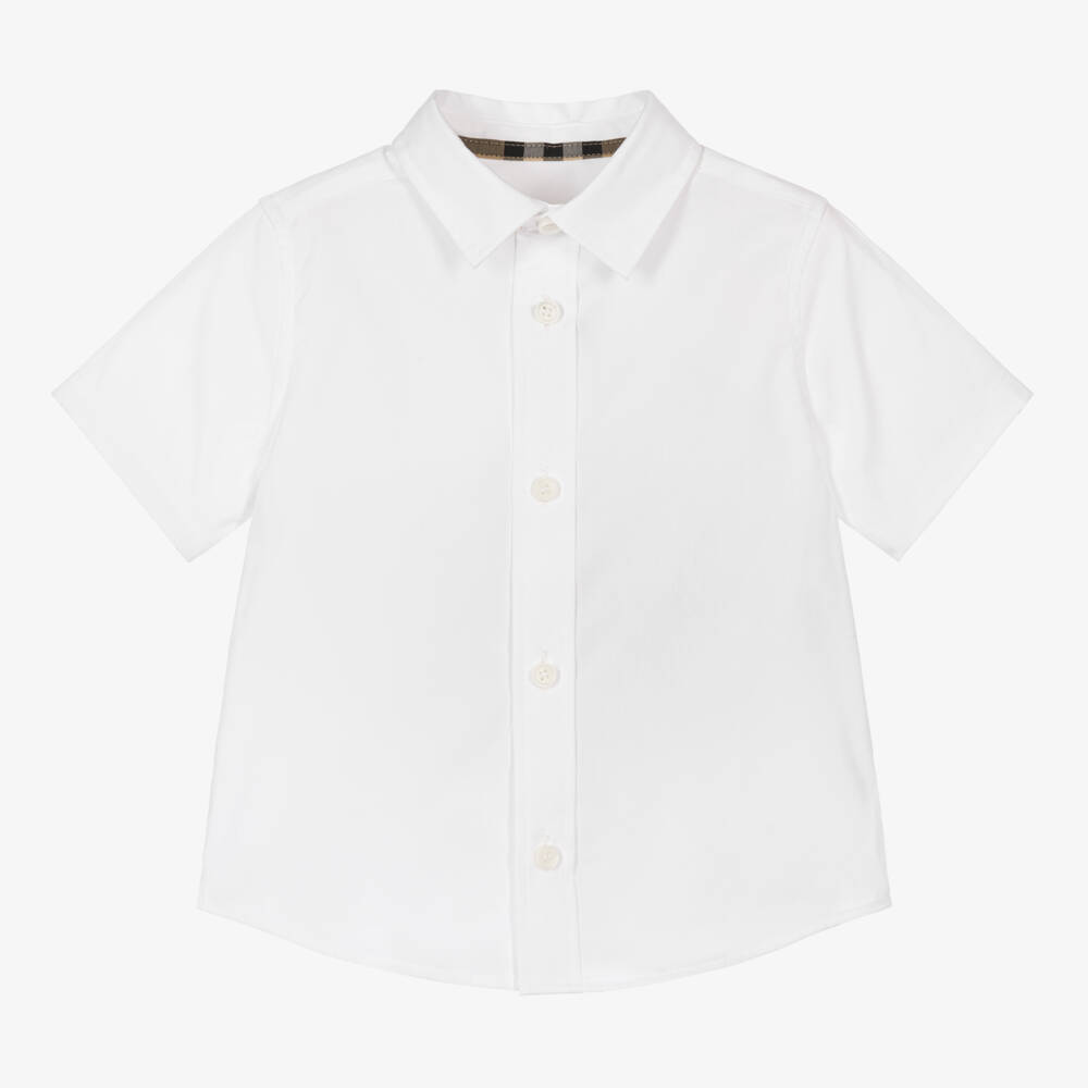 Burberry-Baby Boys White Logo Back Cotton Shirt | Childrensalon Outlet